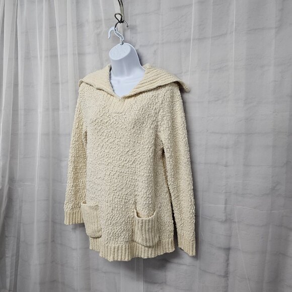 J Jill Cream Popcorn Chenille Sweater Fisherman Shawl Collar Preppy M - Picture 6 of 12